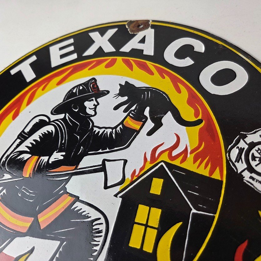 Vintage Texaco Sign - Fire Chief Gasoline Service Gas Pump Porcelain Ad Sign - Image 12