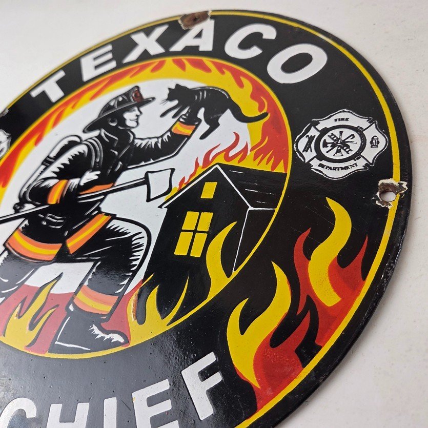 Vintage Texaco Sign - Fire Chief Gasoline Service Gas Pump Porcelain Ad Sign - Image 13