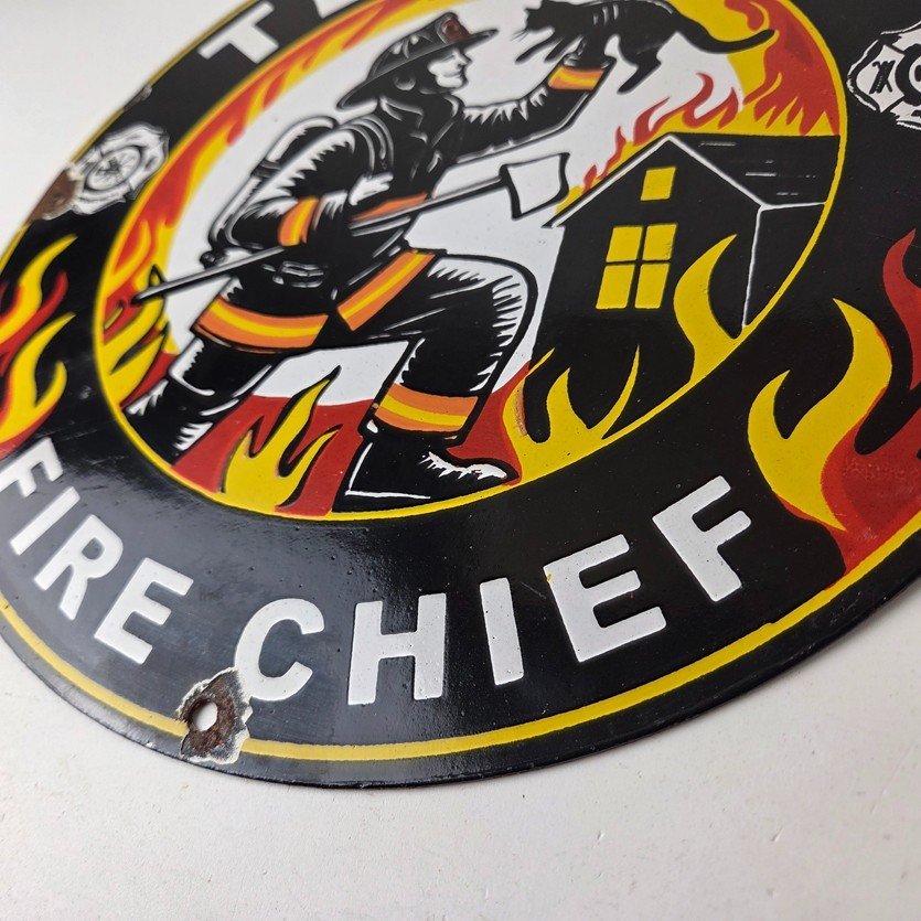 Vintage Texaco Sign - Fire Chief Gasoline Service Gas Pump Porcelain Ad Sign - Image 14