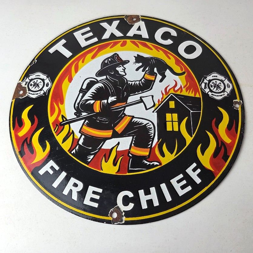 Vintage Texaco Sign - Fire Chief Gasoline Service Gas Pump Porcelain Ad Sign - Image 15