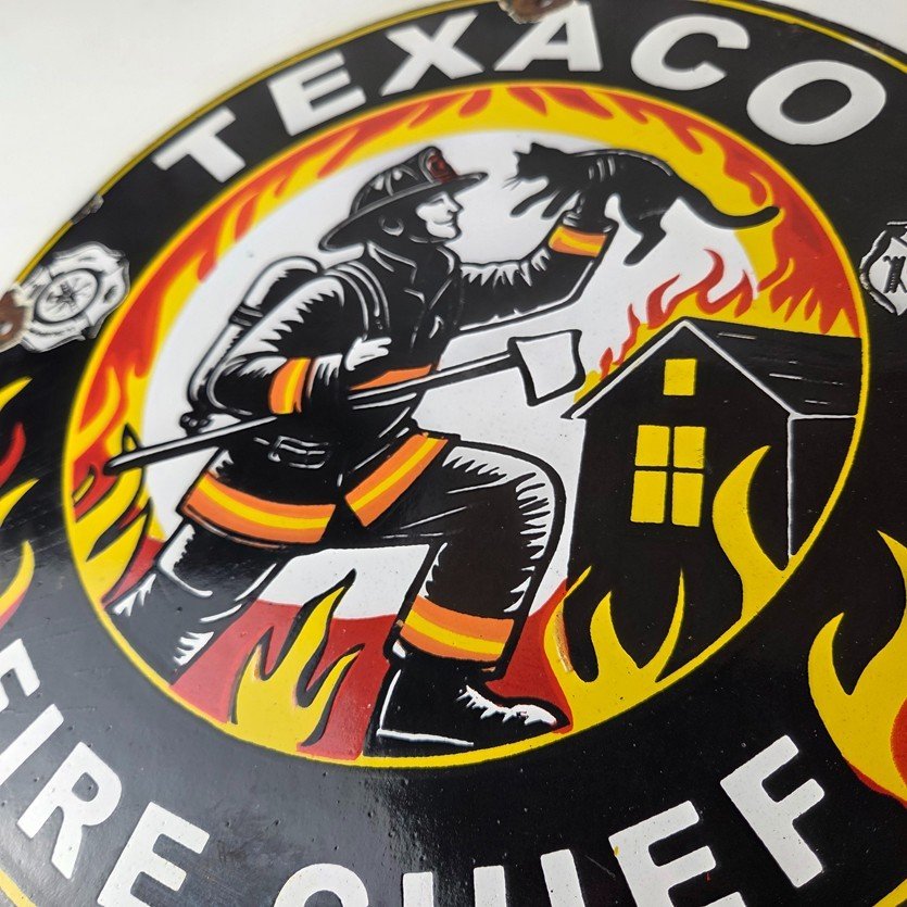 Vintage Texaco Sign - Fire Chief Gasoline Service Gas Pump Porcelain Ad Sign - Image 4