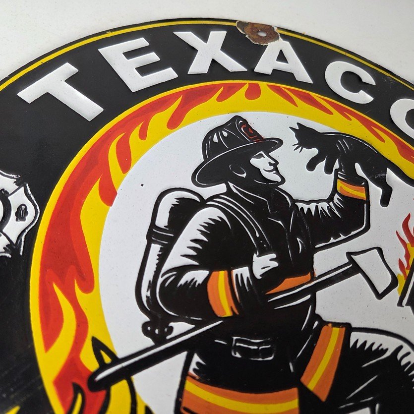 Vintage Texaco Sign - Fire Chief Gasoline Service Gas Pump Porcelain Ad Sign - Image 5