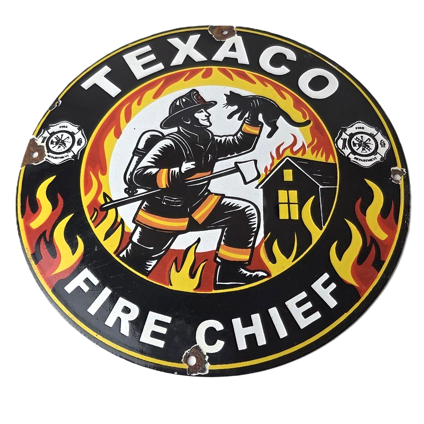 Vintage Texaco Sign - Fire Chief Gasoline Service Gas Pump Porcelain Ad Sign