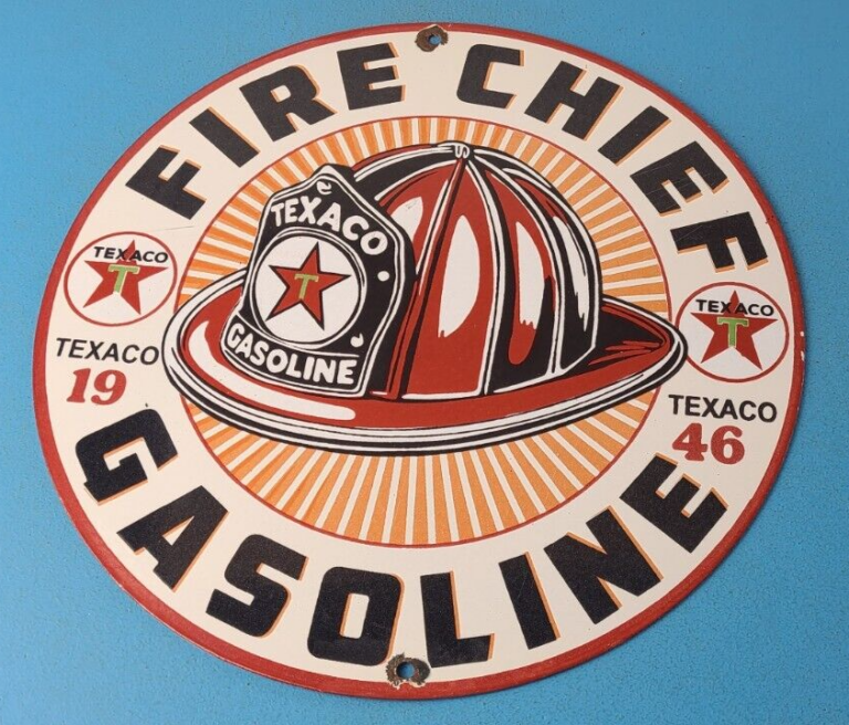 Vintage Texaco Sign Fire Chief Gasoline Service Gas Pump Porcelain Sign 306069123701