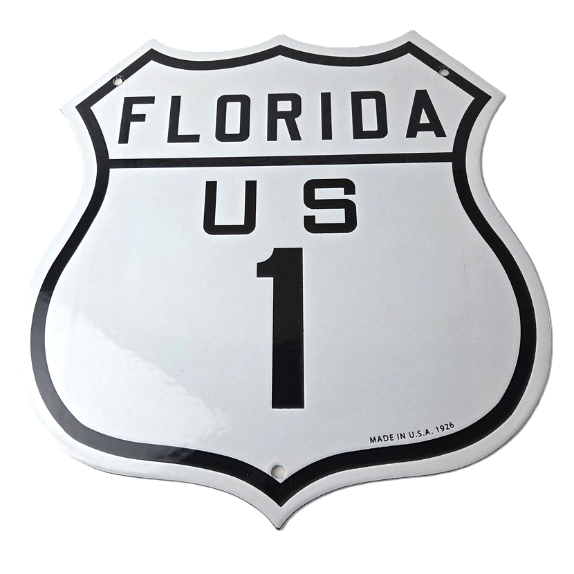 Vintage US Florida 1 Sign - Porcelain Highway State Road Marker Gas Oil Sign