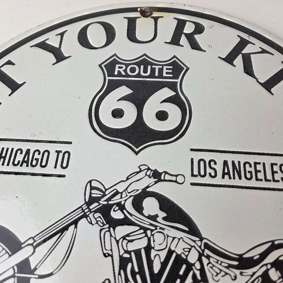Vintage US Route 66 Sign - Porcelain Motorcycle Kicks on 66 Gas Pump Sign - Image 3