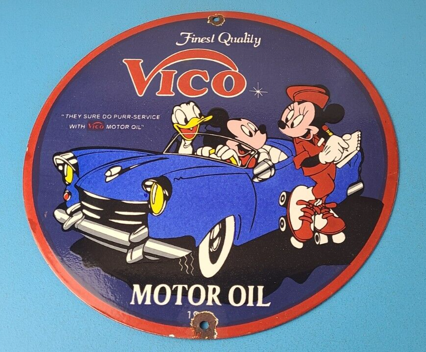 Vintage Vico Motor Oil Sign Porcelain Walt Disney Gasoline Pump Plate Sign 305875002501