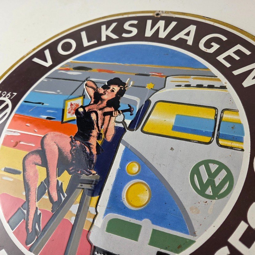 Vintage Volkswagen Sign - Sales Dealership VW Automobile Gas Pump Porcelain Sign - Image 12