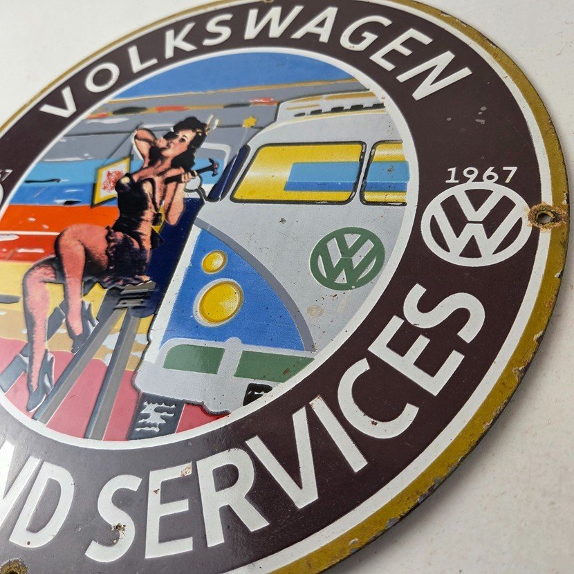 Vintage Volkswagen Sign - Sales Dealership VW Automobile Gas Pump Porcelain Sign - Image 13