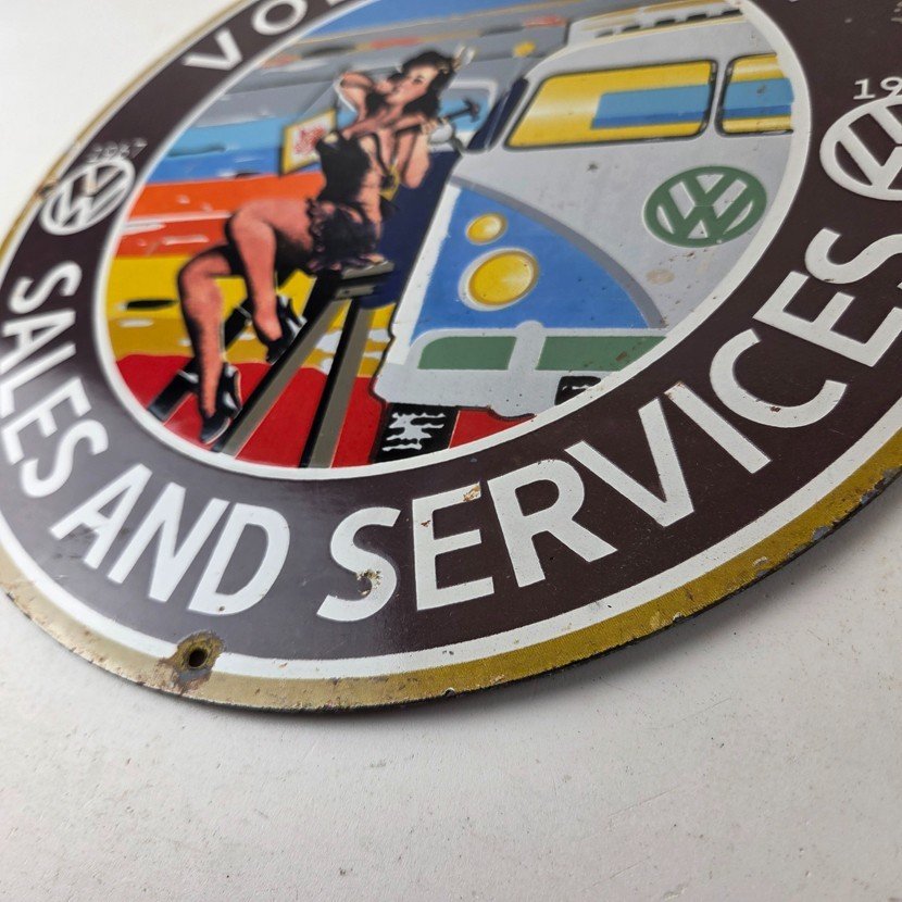 Vintage Volkswagen Sign - Sales Dealership VW Automobile Gas Pump Porcelain Sign - Image 14