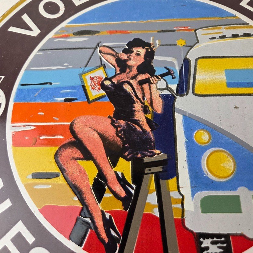 Vintage Volkswagen Sign - Sales Dealership VW Automobile Gas Pump Porcelain Sign - Image 3