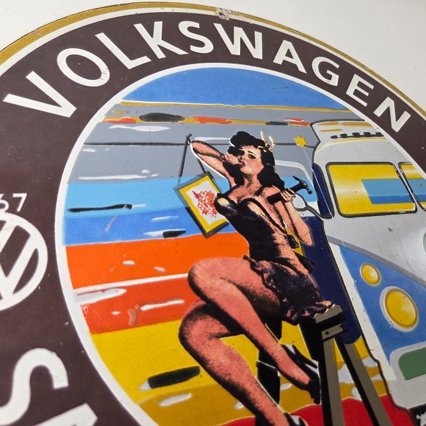 Vintage Volkswagen Sign - Sales Dealership VW Automobile Gas Pump Porcelain Sign - Image 5