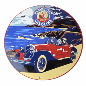 Vintage Washington Gasoline Sign - Luxury Auto Gas Pump Porcelain Service Sign