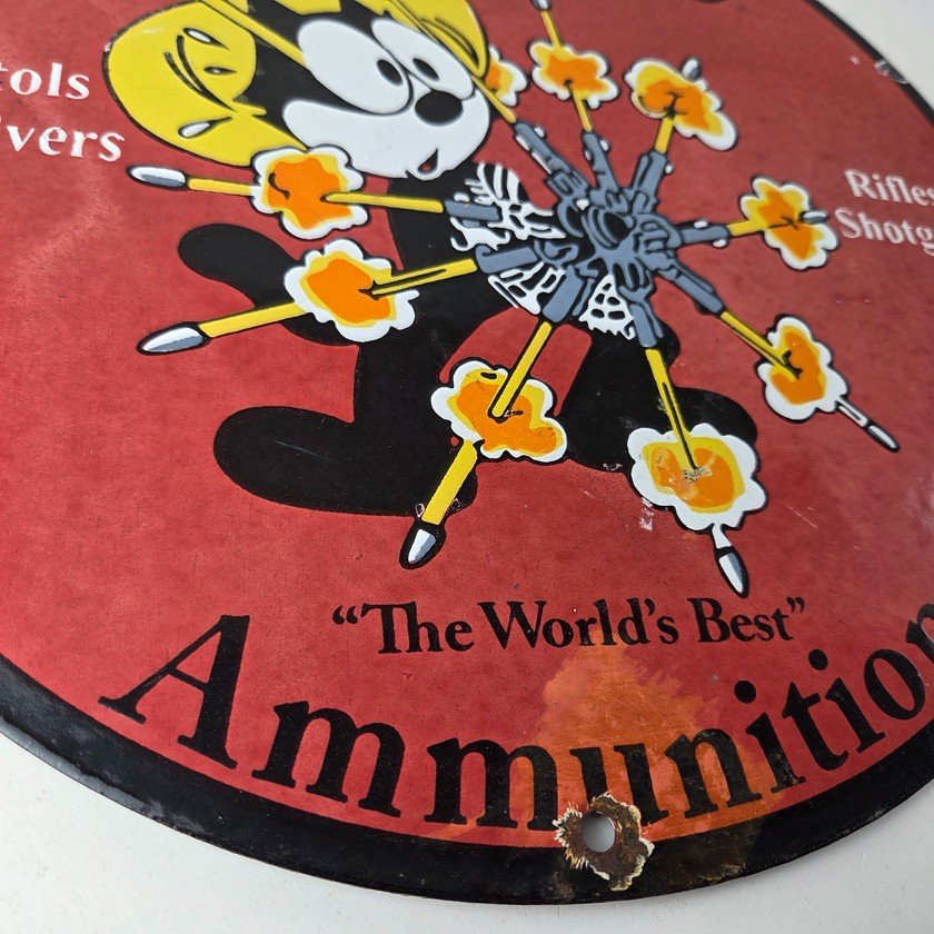 Vintage Western Ammo Firearms Sign - Felix Gun Shop Porcelain Gas Pump Sign - Image 11