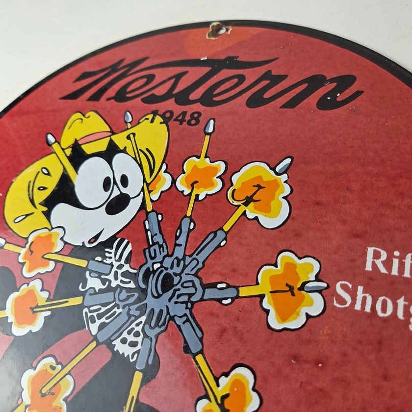 Vintage Western Ammo Firearms Sign - Felix Gun Shop Porcelain Gas Pump Sign - Image 12