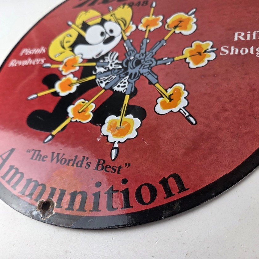 Vintage Western Ammo Firearms Sign - Felix Gun Shop Porcelain Gas Pump Sign - Image 14