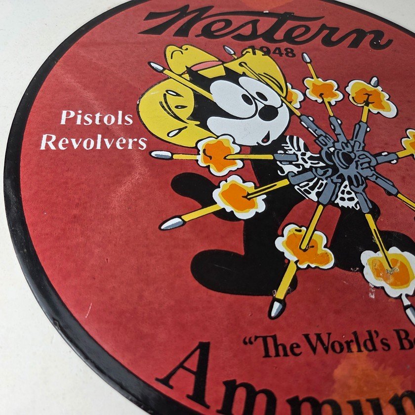 Vintage Western Ammo Firearms Sign - Felix Gun Shop Porcelain Gas Pump Sign - Image 6