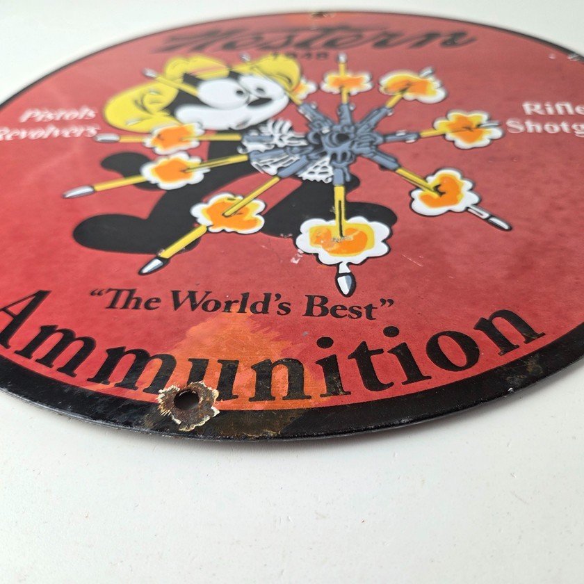 Vintage Western Ammo Firearms Sign - Felix Gun Shop Porcelain Gas Pump Sign - Image 10