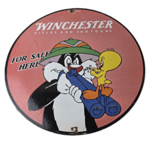 Vintage Winchester Porcelain Sign - Shot Gun Firearms Gas Service Pump Sign