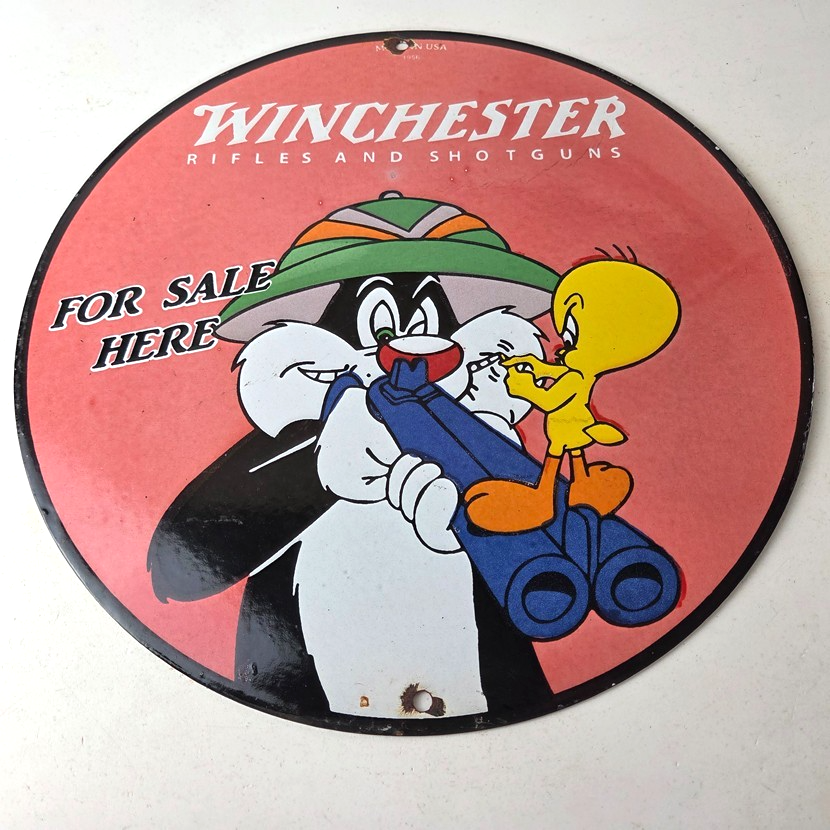 Vintage Winchester Porcelain Sign - Shot Gun Firearms Gas Service Pump Sign - Image 15