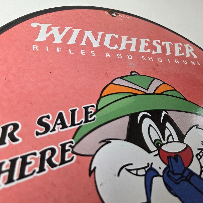 Vintage Winchester Porcelain Sign - Shot Gun Firearms Gas Service Pump Sign - Image 5