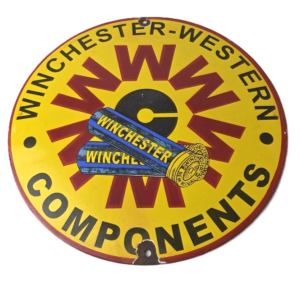 Vintage Winchester Porcelain Sign - Shot Gun Shells Western Components Gas Sign