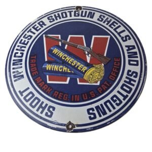 Vintage Winchester Sign - Ammo Porcelain Firearms Shot Gun Gas Pump Ad Sign