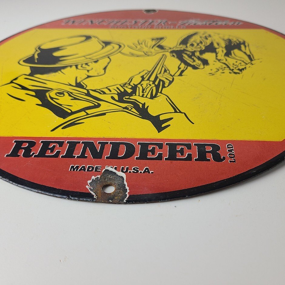 Vintage Winchester Sign - Reindeer Rifles & Shotguns Gas Pump Porcelain Sign - Image 11