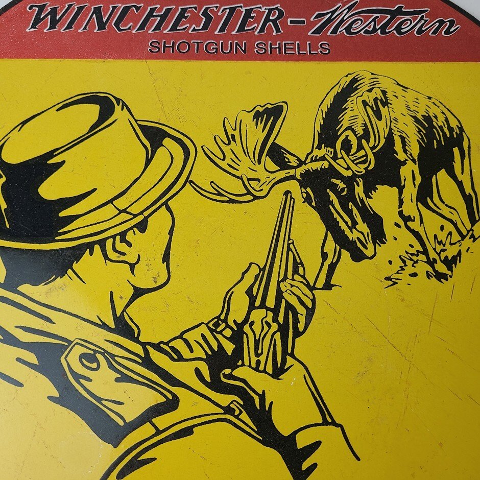 Vintage Winchester Sign - Reindeer Rifles & Shotguns Gas Pump Porcelain Sign - Image 3