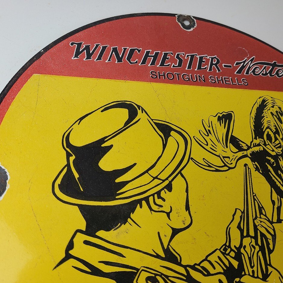Vintage Winchester Sign - Reindeer Rifles & Shotguns Gas Pump Porcelain Sign - Image 5