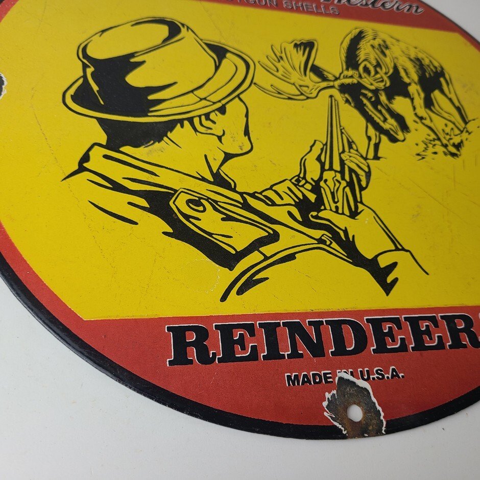 Vintage Winchester Sign - Reindeer Rifles & Shotguns Gas Pump Porcelain Sign - Image 7