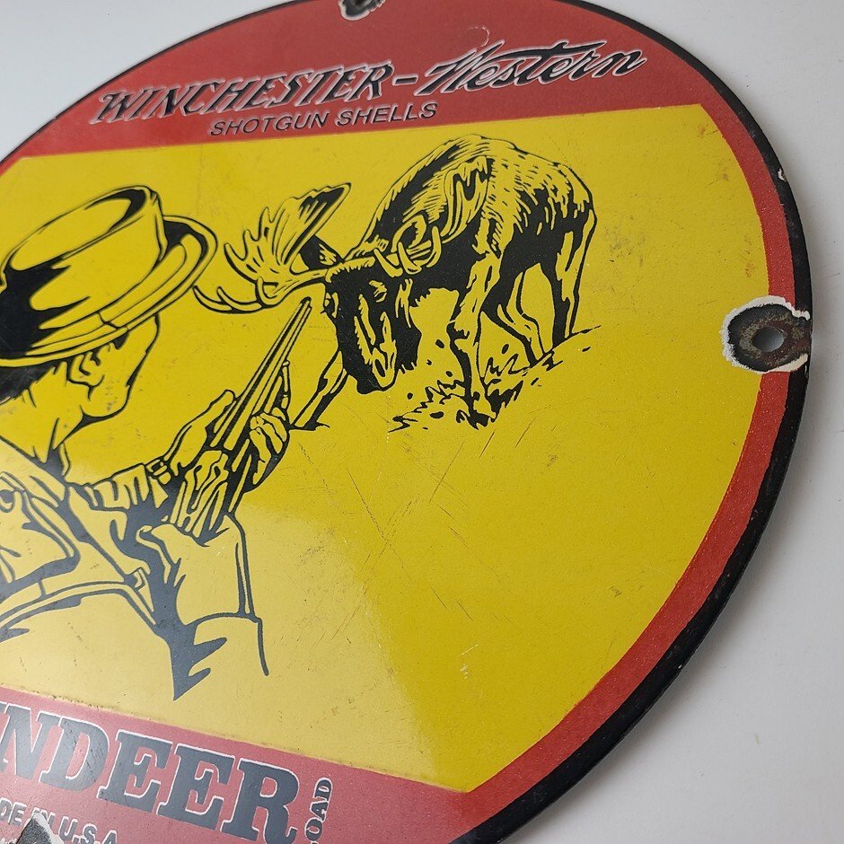 Vintage Winchester Sign - Reindeer Rifles & Shotguns Gas Pump Porcelain Sign - Image 9