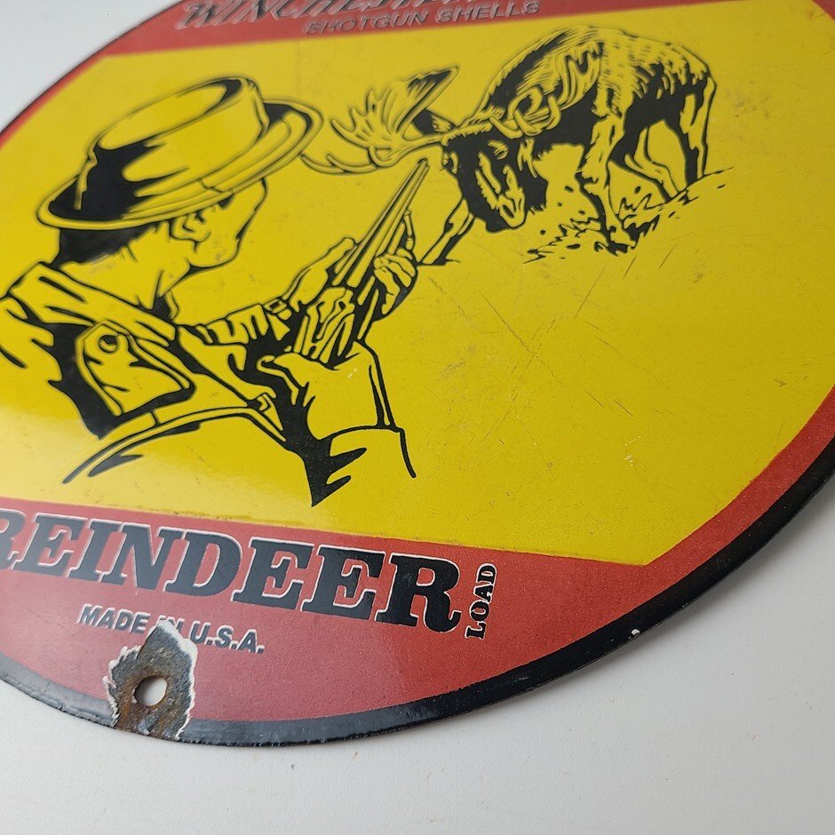 Vintage Winchester Sign - Reindeer Rifles & Shotguns Gas Pump Porcelain Sign - Image 10