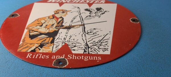 Vintage Winchester Sign Rifles Shotguns Firearms Gas Pump Porcelain Sign