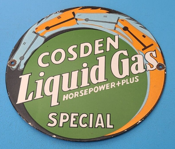 VINTAGE COSDEN GASOLINE PORCELAIN LIQUID GAS OIL SERVICE STATION PUMP PLATE SIGN