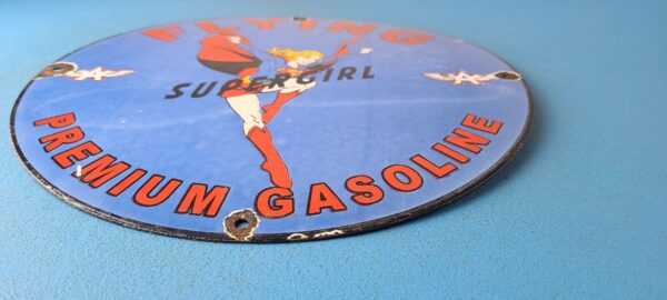 VINTAGE FLYING A GASOLINE PORCELAIN PREMIUM GAS SERVICE SUPERGIRL AVIATION SIGN 305561090632 10