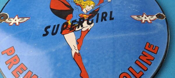 VINTAGE FLYING A GASOLINE PORCELAIN PREMIUM GAS SERVICE SUPERGIRL AVIATION SIGN 305561090632 3