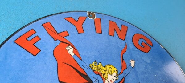 VINTAGE FLYING A GASOLINE PORCELAIN PREMIUM GAS SERVICE SUPERGIRL AVIATION SIGN 305561090632 4