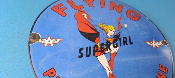 VINTAGE FLYING A GASOLINE PORCELAIN PREMIUM GAS SERVICE SUPERGIRL AVIATION SIGN 305561090632 5