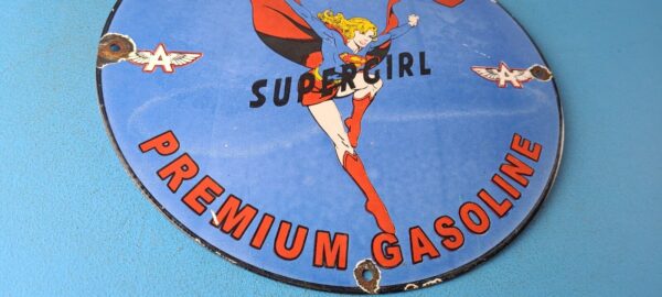 VINTAGE FLYING A GASOLINE PORCELAIN PREMIUM GAS SERVICE SUPERGIRL AVIATION SIGN 305561090632 6