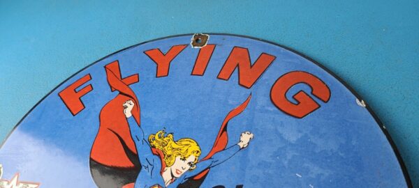 VINTAGE FLYING A GASOLINE PORCELAIN PREMIUM GAS SERVICE SUPERGIRL AVIATION SIGN 305561090632 7