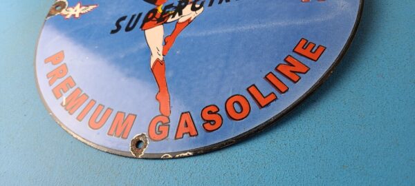 VINTAGE FLYING A GASOLINE PORCELAIN PREMIUM GAS SERVICE SUPERGIRL AVIATION SIGN 305561090632 9