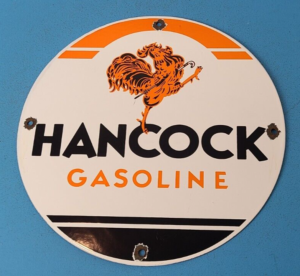 VINTAGE HANCOCK GASOLINE PORCELAIN GAS SERVICE STATION PUMP PLATE MOTOR OIL SIGN 305887558992