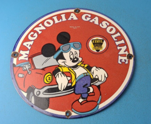 VINTAGE MAGNOLIA GASOLINE PORCELAIN MICKEY MOUSE GAS SERVICE STATION PUMP SIGN 305849513822