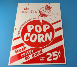 VINTAGE MR DEE LISH POPCORN PORCELAIN METAL GAS SERVICE PUMP GENERAL STORE SIGN 305884970132