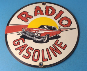 VINTAGE RADIO GASOLINE PORCELAIN GAS SERVICE STATION PETRO CHEVY PUMP PLATE SIGN 305883202922