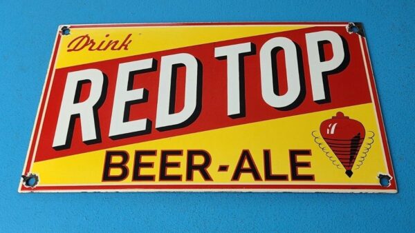 VINTAGE RED TOP BEER PORCELAIN DRINK ALE BREWERY SERVICE GENERAL STORE SIGN 305775374582