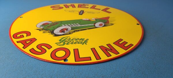 VINTAGE SHELL GASOLINE PORCELAIN GREEN STREAK SERVICE STATION PUMP PLATE SIGN 305789118272 10