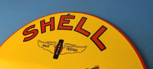 VINTAGE SHELL GASOLINE PORCELAIN GREEN STREAK SERVICE STATION PUMP PLATE SIGN 305789118272 7