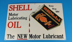 VINTAGE SHELL GASOLINE PORCELAIN LUBRICATING MOTOR OIL SERVICE STATION PUMP SIGN 305890157552